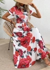 Kadın Kısa Kollu Pencere Detay Gül Baskılı Tam Boy Kiloş Elbise