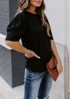 Kadın Kısa Kollu Pileli Balon Kol Bürümcük Bluz