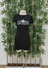 Kadın Kısa Kollu Queen Baskı Iki Iplik Mini Elbise