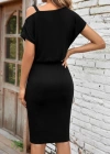 Kadın Kısa Kollu Tek Omuz Askı Ve Aksesuar Detay Beli Lastikli Krep Elbise