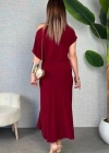 Kadın Kısa Kollu Tek Omuzdan Açık Beli Lastikli Sandy Maxi Elbise