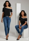 Kadın Kısa Kollu Tek Omuzu Açık Askı Toka Detaylı Viskon Bluz