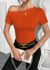 Kadın Kısa Kollu Tek Omuzu Açık Büzgülü Viskon Bluz