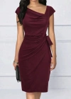 Kadın Kısa Kollu V Asimetrik Yaka Kesimli Yandan Bağlamalı Mini Janjan Krep Elbise