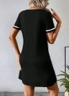 Kadın Kısa Kollu V çizgili Yakalı Kısa Viskon Elbise