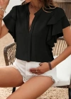 Kadın Kısa Kollu V Hakim Yaka Kolları Fırfırlı Dubai Bluz