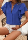 Kadın Kısa Kollu V Hakim Yaka Kolları Fırfırlı Dubai Bluz