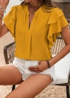 Kadın Kısa Kollu V Hakim Yaka Kolları Fırfırlı Dubai Bluz