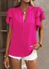 Kadın Kısa Kollu V Hakim Yaka Kolları Fırfırlı Dubai Bluz