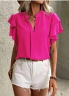 Kadın Kısa Kollu V Hakim Yaka Kolları Fırfırlı Dubai Bluz