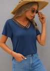 Kadın Kısa Kollu V şerit Yakalı Viskon Bluz