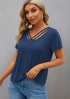 Kadın Kısa Kollu V şerit Yakalı Viskon Bluz