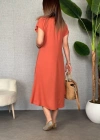 Kadın Kısa Kollu V Yaka alaş Maxi Boy Elbise