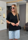 Kadın Kısa Kollu V Yaka Bluz