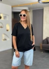 Kadın Kısa Kollu V Yaka Bluz