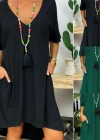 Kadın Kısa Kollu V Yaka Cepli Bürümcük Salaş Elbise