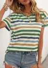 Kadın Kısa Kollu V Yaka çizgili Süprem Tshirt
