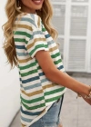 Kadın Kısa Kollu V Yaka çizgili Süprem Tshirt