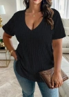 Kadın Kısa Kollu V Yaka Fitilli Kaşkorse Bluz