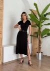 Kadın Kısa Kollu V Yaka Maxi Boy Elbise 124 Cm