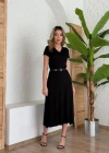 Kadın Kısa Kollu V Yaka Maxi Boy Elbise 124 Cm