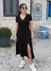 Kadın Kısa Kollu V Yaka Maxi Boy Elbise 124 Cm