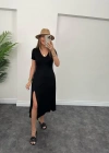 Kadın Kısa Kollu V Yaka Maxi Boy Elbise 124 Cm