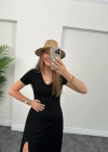 Kadın Kısa Kollu V Yaka Maxi Boy Elbise 124 Cm