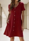 Kadın Kısa Kollu V Yaka önü Düğmeli Viskon Elbise