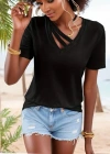 Kadın Kısa Kollu V Yaka şerit Detay Viskon Bluz