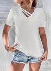 Kadın Kısa Kollu V Yaka şerit Detay Viskon Bluz