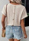 Kadın Kısa Kollu V Yaka Sırt Düğme Detay Triko Bluz