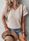 Kadın Kısa Kollu V Yaka Sırt Düğme Detay Triko Bluz