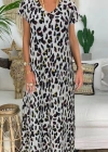 Kadın Kısa Kollu V Yaka Tam Boy Zebra Desen Pegasus Kumaş Elbise