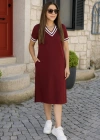 Kadın Kısa Kollu V Yaka Ve Yaka Ribana Detay Midiboy Viskon Elbise