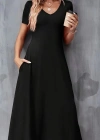 Kadın Kısa Kollu V Yaka Viskon Elbise