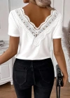Kadın Kısa Kollu V Yakalı Arkası Dantelli Viskon Bluz