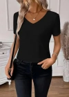 Kadın Kısa Kollu V Yakalı Arkası Dantelli Viskon Bluz