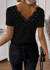 Kadın Kısa Kollu V Yakalı Arkası Dantelli Viskon Bluz