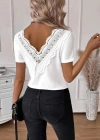 Kadın Kısa Kollu V Yakalı Arkası Dantelli Viskon Bluz