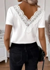 Kadın Kısa Kollu V Yakalı Arkası Dantelli Viskon Bluz