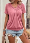 Kadın Kısa Kollu V Yakalı Büzgü Detaylı Viskon Bluz