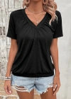 Kadın Kısa Kollu V Yakalı Büzgü Detaylı Viskon Bluz