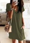 Kadın Kısa Kollu V Yakalı Cepli Kısa Viskon Elbise