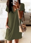 Kadın Kısa Kollu V Yakalı Cepli Kısa Viskon Elbise