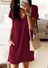 Kadın Kısa Kollu V Yakalı Cepli Kısa Viskon Elbise