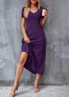 Kadın Kısa Kollu V Yakalı Cepli Viskon Elbise