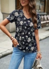 Kadın Kısa Kollu V Yakalı çiçek Baskılı Süprem Bluz