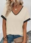 Kadın Kısa Kollu V Yakalı çift Renkli Viskon Bluz