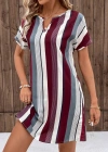 Kadın Kısa Kollu V Yakalı çizgi Baskılı Süprem Elbise